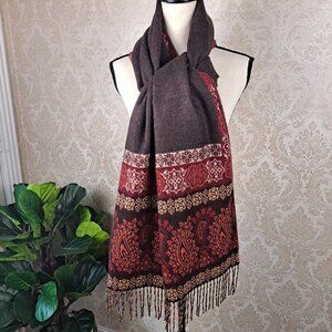 V. Fraas Cashmink 100% Acrylic Blanket Scarf Autumn Colors Paisley Fringe EUC